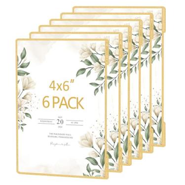 Imagem de Bolidery Conjunto de 6 molduras de acrílico, 10 x 15 cm, molduras douradas para decoração de parede, sem perfuração, 10 x 15 cm, porta-retratos flutuantes para casa, escola, escritório, cor dourada