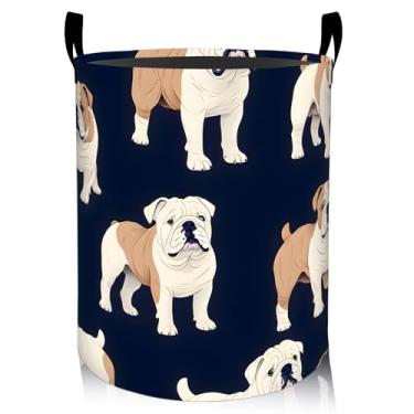 Imagem de ainori Cesto de roupa suja de cachorro divertido, tecido Oxford, cesto dobrável para decoração de quarto, presente com estampa de retrato de cachorro, organizador de brinquedos 19,7 x 15,8 polegadas