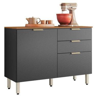 Imagem de Balcão De Cozinha Alba 120cm Amêndola Grafito Prime Tx Com Tampo - Demóbile