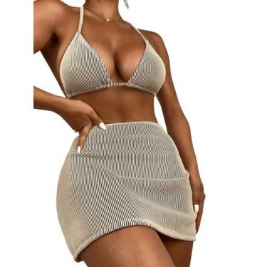 Imagem de Conjunto de biquíni SweatyRocks Zebra listrado com saia de praia