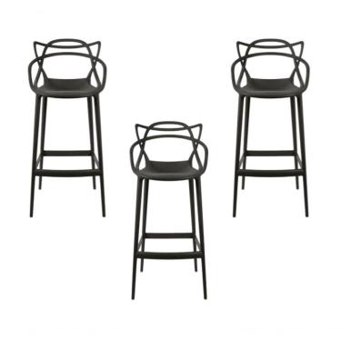 Imagem de Conjunto Com 3 Banquetas Allegra Master 66 Cm Empilháveis Modernas E Confortáveis Para Cozinha Preto