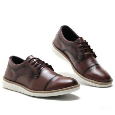 Imagem de Sapato Oxford Sola Macia de Borracha Yoyo Store Fecho Cadarço, MARROM,