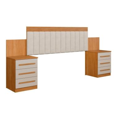 Imagem de Cabeceira Estofada Império Casal Queen MDP MDF Tecido Linho Cinamomo-off White Benetil Móveis