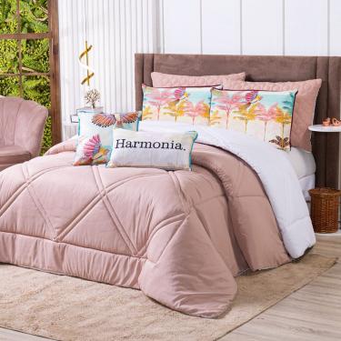 Imagem de Kit Edredom Casal Padrão Verano Com Almofadas Estampadas 07 Peças - Dupla Face Percal 300 Fios Arara