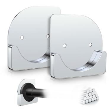 Imagem de Suportes de varão de cortina de chuveiro de metal, suporte de parede resistente sem perfuração ou suportes de parafuso, suporte de haste impermeável à prova de ferrugem para banheiro, serve para todas