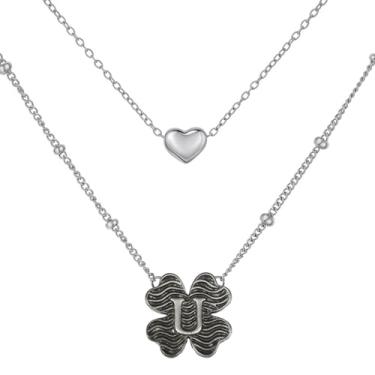 Imagem de MANZHEN Colar feminino com coração e trevo em camadas, inicial A-Z, design decorativo de elos de corrente, joias antigas, 18 Inches, Metal, Sem Pedra Preciosa