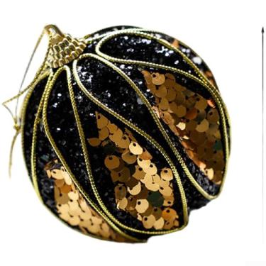 Imagem de Conjunto de enfeites de Natal de pelúcia preto e dourado, decorações feitas à mão com guirlanda de bolas, pacote de presente e estrela de topo de árvore para decoração de férias elegante, tamanhos de