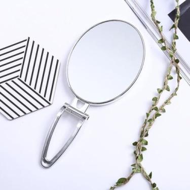 Imagem de Espelho de Mesa Oval Dupla Face para Maquiagem – Elegante e Ajustável para Penteadeira (Prata Brilhante)