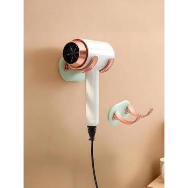 Imagem de Generic Suporte universal para secador de cabelo, azul, policarbonato, redondo, moderno, suporte de parede ou porta de armário, fácil instalação, 10,7 x 10 x 11,4 cm, comporta até 900 g