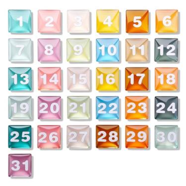Imagem de Tellegloww Grandes números de calendário magnético, ímãs de calendário de vidro colorido para quadro branco apagável a seco, quadro branco magnético, geladeira 3 cm (cor moranti)