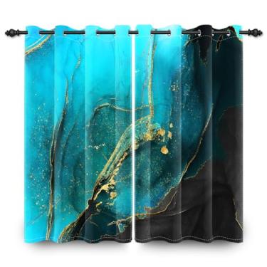 Imagem de Kzzfqxb Cortinas blecaute com padrão de mármore azul glod para quarto, painéis de janela de textura de pedra do oceano e cortinas para quarto de criança, cortinas bloqueadoras de luz para sala de