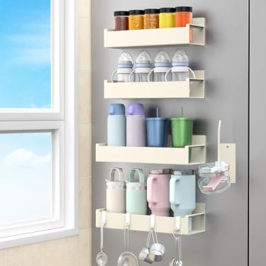 Imagem de HuggieGems Suporte magnético para garrafa de água para geladeira, organizador de copo para Stanley e copo para cozinha, pacote com 4, branco creme