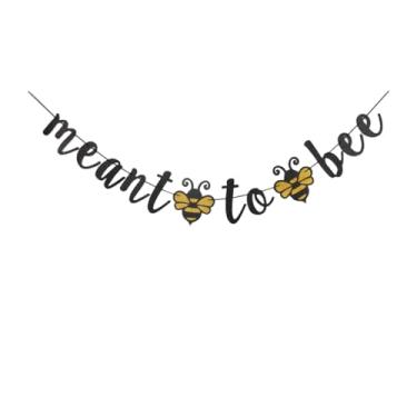 Imagem de Meant To Bee Party Banner, placa de papel engraçada para casamento | Noivado | Artigos de decoração de festa para chá de panela, guirlandas pretas penduradas
