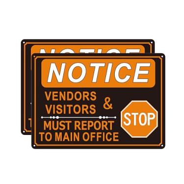Imagem de Aviso de pacote com 2 - pare vendedores e visitantes, deve se reportar ao escritório principal, placas de escritório para negócios, placa de visitantes, placa de alumínio resistente de ferrugem de