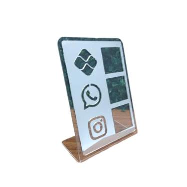 Imagem de Placa Pix Display em Plastico PS Mesa Balcão PIX Zap Instagram Interativo (ECONÔMICO)(Transparente & Prata)