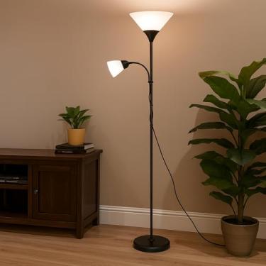 Imagem de Abajur de Chão e Piso Moderno Bivolt com Duas Lâmpadas | Design Minimalista | Iluminação Decorativa para Sala, Quarto e Escritório (Preto)