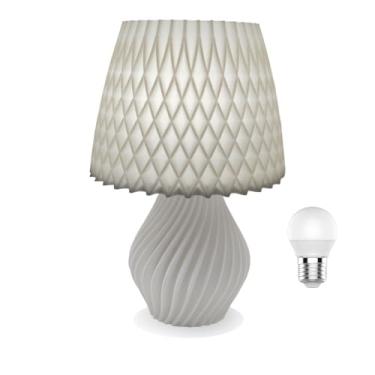 Imagem de Abajur LumináRia de Mesa PláStico Abs Sala Quarto Moderno com LâMpada，Requintado e Esteticamente Agradável(Branco)