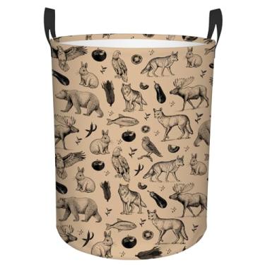 Imagem de Cesto de roupa suja de animais para meninas, meninos, crianças, cesto de roupa suja para quarto, cesto de armazenamento redondo dobrável à prova d'água com alças para brinquedos, cesta de