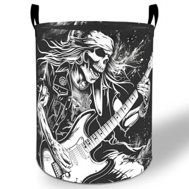 Imagem de Cesto de roupa suja de caveira de rock, 50 x 40 cm, balde de armazenamento de roupas Oxford dobrável à prova d'água para quarto, banheiro, quarto de bebê, organizador de brinquedos, presentes para