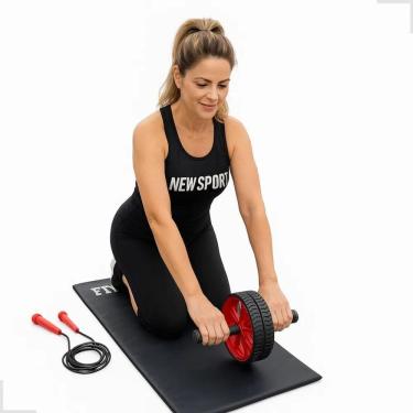 Imagem de Colchonete De Academia/Treino+Corda De Pular+Roda Ab Vermelh