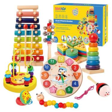 Imagem de Kit de 9 Brinquedos Educativos para Crianças Bebês de Madeira Multisen