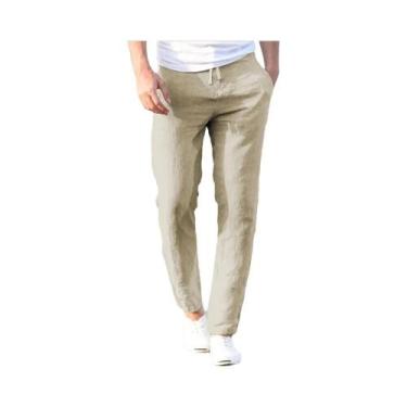 Imagem de Calças Masculinas De Algodão E Linho Respiráveis Para Outono, Cor Sóli