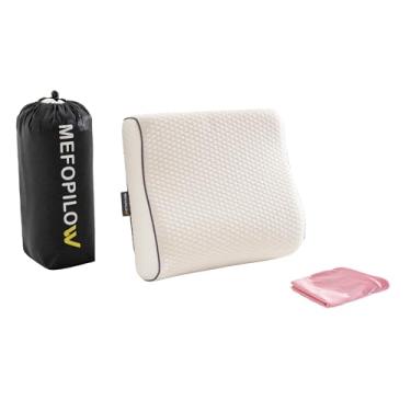 Imagem de MEFOPILO Almofada de viagem de espuma viscoelástica com capa lavável e bolsa de transporte – Almofada de pescoço compacta, macia e respirável para avião, acampamento e carro (branca - com capa de