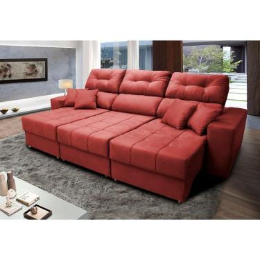 Imagem de Sofá Retrátil E Reclinável Cama Inbox Diamond 2,52m Tecido Suede Velusoft Vermelho