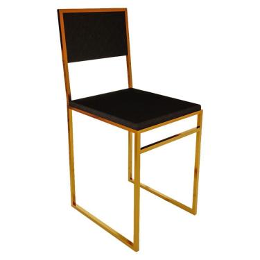 Imagem de Cadeira De Jantar Industrial Isa Assento Estofado Veludo Preto Base Cobre - Cor: Preto