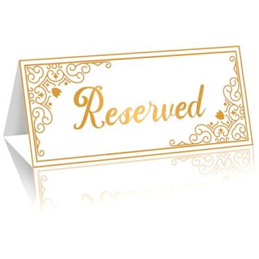 Imagem de Pacote com 24 placas de mesa reservadas para casamento, placas de assento dupla face douradas reservadas para cadeiras de casamento, mesas de barraca, cartões de recepção, restaurantes e eventos