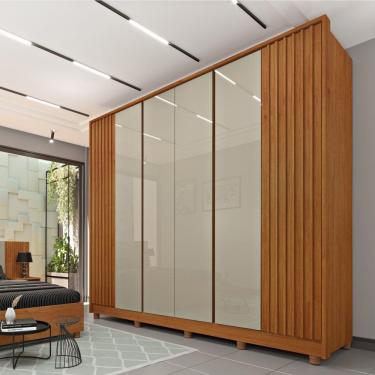 Imagem de Roupeiro Barcelona Ripado Com Pés 6 Portas Tcil Cinamomo-off