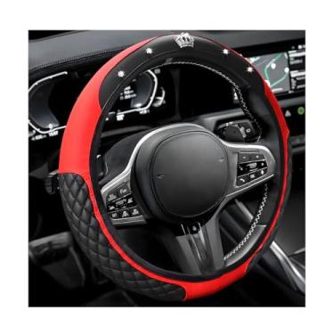 Imagem de MUQIDA Capa de volante de carro brilhante, capas de volante de couro elástico antiderrapante de 38 cm, protetor de roda de strass de cristal brilhante interior para mulheres e meninas (vermelho)