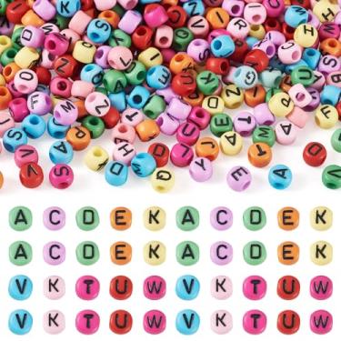 Imagem de Magibeads 1333 peças de contas de letras acrílicas do alfabeto letra A-Z 7 mm letras redondas planas contas de pônei para fazer joias, pulseiras de amizade, colares, chaveiros