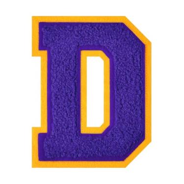 Imagem de 1 Patch de letra de chenille roxo de 11,4 cm – Adesivos do alfabeto para roupas, jaquetas, mochilas, chapéus para decoração personalizada, nome personalizado e artesanato. (D)