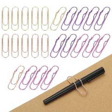 Imagem de PATIKIL 24 clipes de suporte de caneta para notebook, clipe de caneta de metal de 7 x 1,7 cm para prancheta de escritório, organizadores de mesa de casa, ouro rosa/rosa/rosa/roxo
