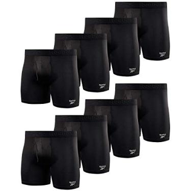 Imagem de Reebok Cuecas boxer masculinas – Pacote com 8 cuecas boxer masculinas de alto desempenho com bolsa – Roupa íntima atlética para homens (P-GG), tamanho GG, toda preta, Preto, GG
