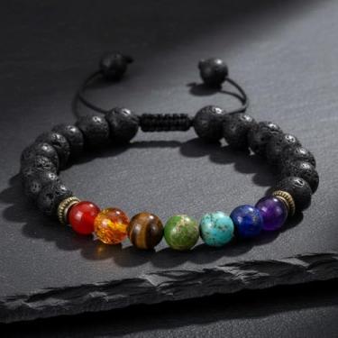 Imagem de Pulseira de pedra vulcânica chacra pedra natural cura pulseiras para ioga ansiedade pulseira pulseira 7 chacras 8 mm