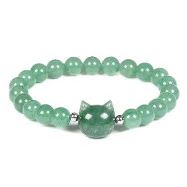 Imagem de Pulseira de gato com pedras de obsidiana dourada natural de 8 mm — Talismã místico para sorte, saúde e prosperidade, presentes de gato para amantes de gatos, 7 Inches, Obsidiana dourada, Aventurina