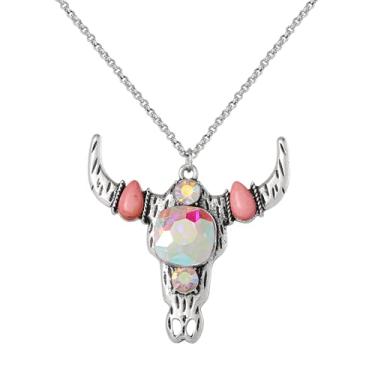 Imagem de Jessica Simpson Colar de imitação RHOD. PLT com pingente de caveira de cristal AB oxidado