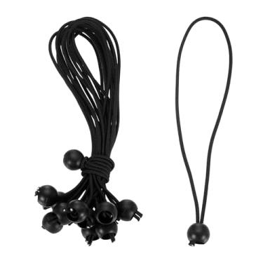 Imagem de PATIKIL Cordão elástico de 25,5 cm, 50 peças de cordas elásticas com esferas, lona de dossel, cordões elásticos para acampamento ao ar livre, postes de barraca de abrigo de carga, preto