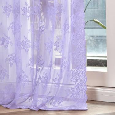 Imagem de Cortinas translúcidas roxas claras extralongas de 250 cm de comprimento, rústico, cottagecore, floral, lavanda para quarto de meninas, bolso para varão, privacidade, filtro de luz, cortinas
