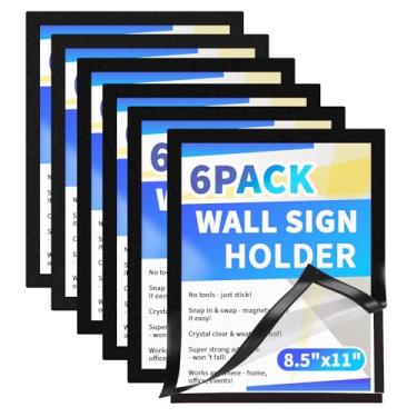 Imagem de CRUGLA Porta-letreiros magnéticos de 21 x 27 cm, moldura autoadesiva de PVC transparente, preta, para escritório, loja, casa