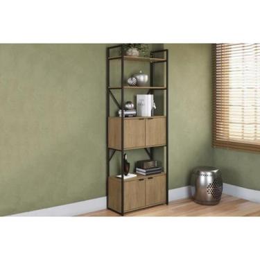 Imagem de Estante Livreiro Casal Industrial Alta LI018 c/ 4 Portas Freijo/Preto 