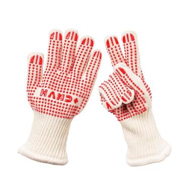 Imagem de Luvas de forno resistentes ao calor Hand+ 500 °C para churrasco, cozimento, defumador, lareira, acampamento, com aderência de silicone, ponto térmico nível 4, certificação EN407 (S/M)