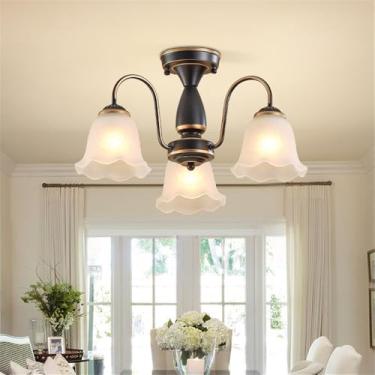 Imagem de Lustre retrô americano com LED, estilo europeu, luxuoso, para sala de estar, restaurante, quarto, escritório, casa de campo, hotel, café, escada (J 3 lâmpadas)