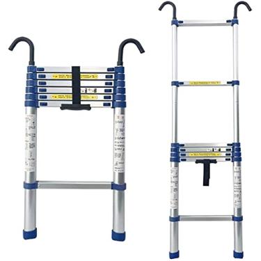 Imagem de Escada de extensão de alumínio para telhado de 8 m/7 m/6 m/5 m/4 m/3 m/2 m, escada telescópica com gancho destacável e degrau extra largo, carga de 150 kg (tamanho: 1,5 m/5 pés) Vida interessante