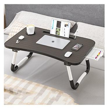Imagem de Mesa de cama dobrável moderna para laptop, arco confortável/compartimento para cartão/suporte de copo/gaveta mesa de bandeja de cama portátil, sofá de cama comendo escrever (preto 59,9 cm)