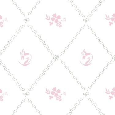 Imagem de Hopepak Papel de parede floral listrado 43,2 x 499,9 cm rosa branco laço flor contato papel de parede autoadesivo removível vinil para sala de estar quarto banheiro armários decoração de parede