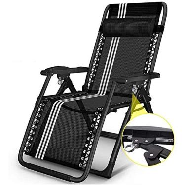 Imagem de Cadeiras de pátio reclináveis para pessoas pesadas ao ar livre praia acampamento portátil cadeira dobrável alargada com suporte para travesseiro de pescoço 200 kg (cor com almofada preta), preto e