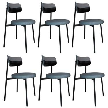 Imagem de Cadeira De Jantar Estofada Kit 6 Nyka M25 Linho Cinza/preto - Mpozenato